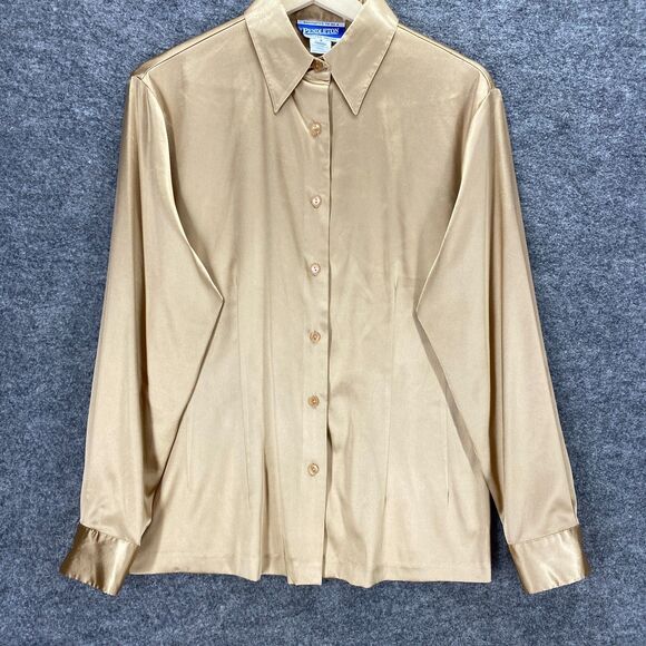 Pendleton Shirt Women 6 Beige Collared Long Sleeve Button Up Cuffed Solid Rayon - Picture 4 of 8